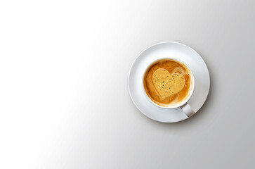 Cup of Espresso with Latte Art and Scattered Coffee Beans