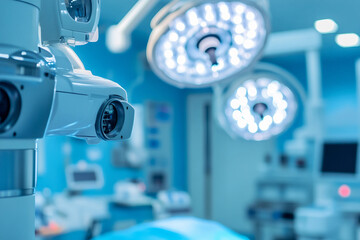 Fototapeta premium Generative AI image of surgeons performing a medical operation in a high-tech surgical room with advanced medical equipment