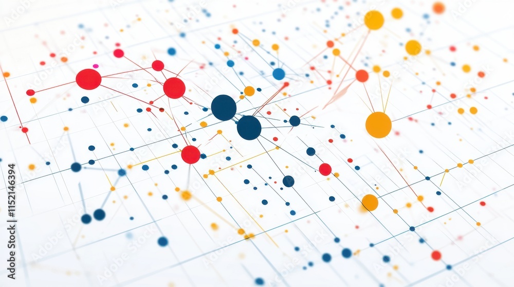 Poster colorful abstract network connections and data points in a digital space.