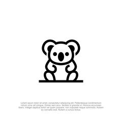 Vector illustration of cute cartoon koala bear sitting black and white drawing For logo