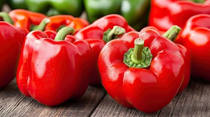 Full screen close-up of red and yellow sweet peppers. Concept of healthy eating and dieting. Vegan and vegeterian food. Illustration for banner, cover, brochure, advertising, marketing or presentation