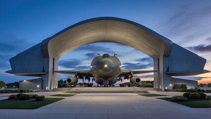 SEPTEMBER 29, 2024, DAYTON, OHIO: Blue hour at the US Air Force National Museum. It is regarded as the world's largest and oldest museum dedicated to military aircraft.