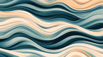 Fototapeta premium An abstract wave design featuring flowing lines in shades of blue, cream, and brown, ideal for modern backgrounds.