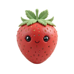 Obraz premium Cute Clay Strawberry Happy Fruit Kawaii Food Adorable Design Red Berry Sweet Treat