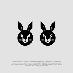 Silhouette of modern rounded simple rabbit head with ears. Easter Bunny. Isolated on white background. Cute animal. Ideal for logo, emblem, pictogram, print, design element for greeting card