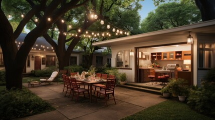 Obraz premium Outdoor Dining Under the Stars: A Serene Backyard Oasis