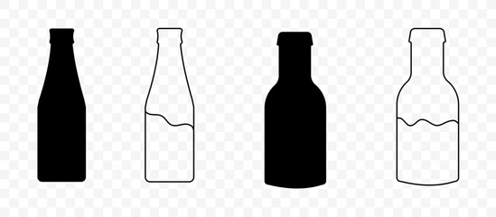 Set of Beverage Bottle Icons in Line and Solid Style for Drinks, Packaging, and Design Projects