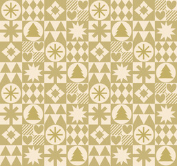 Seamless pattern Golden of Christmas ornaments. Geometric design.