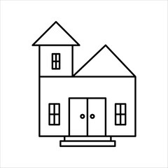 Single white house renovation line icon, simple update home with arrow flat design pictogram vector for app logo ads web webpage button  interface