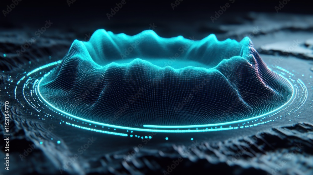 Canvas Prints abstract digital landscape with glowing circular light.