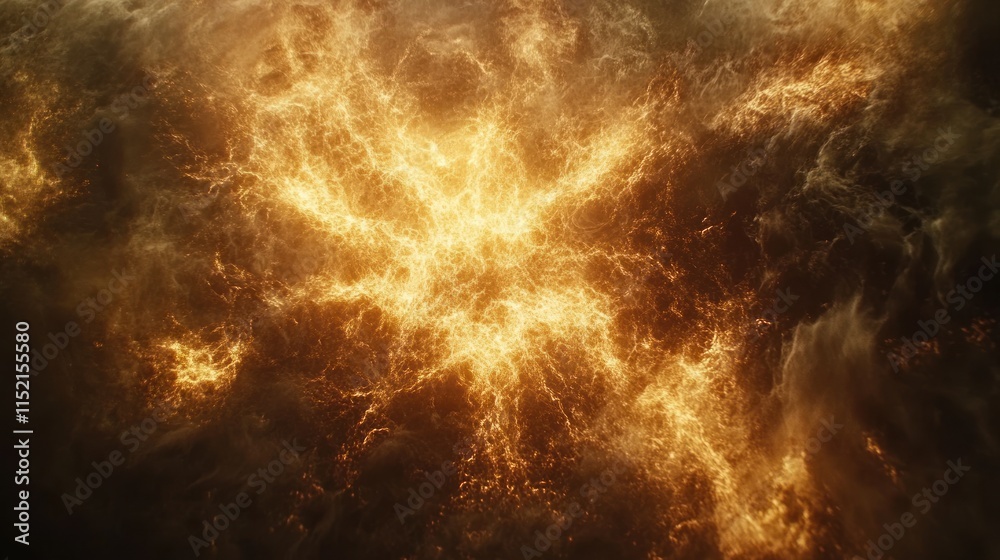 Wall mural abstract fiery texture with swirling golden and dark brown clouds creating a dynamic energy effect.