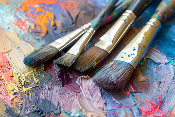 Fototapeta premium Generative AI image of talented artist passionately painting with vibrant colors on a large canvas in an art studio