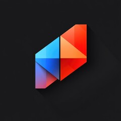 Abstract geometric design with red and blue polygons on black background.