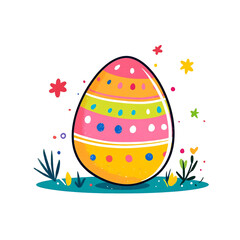 Colorful Outlined Easter Egg with Sparkling Glitter on White Background