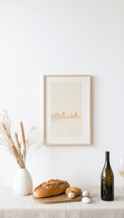 Rustic Easter Still Life with Pastel Artwork and Simple Table Setting