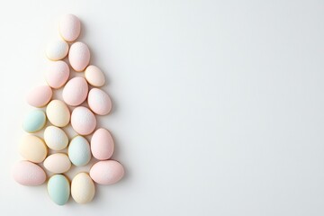 Minimalist Easter Tree of Pastel Egg Cookies on White Background