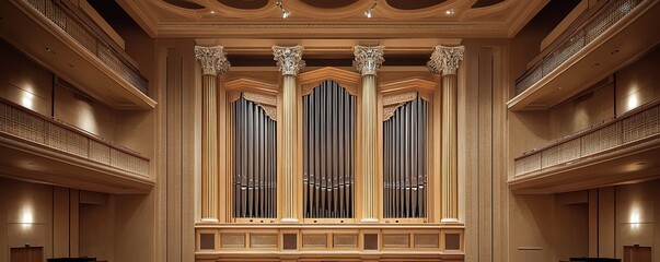 imagine grand concert hall with massive organ whose pipes are shaped like columns of greek temple music reverberating
