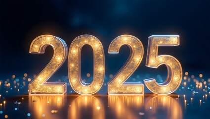 Glowing Golden 2025 New Year Celebration with Sparkling Lights