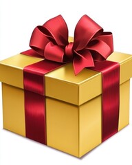 Obraz premium A beautifully wrapped golden gift box adorned with a vibrant red ribbon and bow, perfect for any occasion.