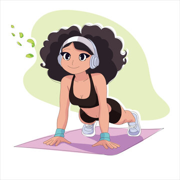 Vector Illustration of a Woman Doing Yoga on a Transparent Background, Cartoon Style Image