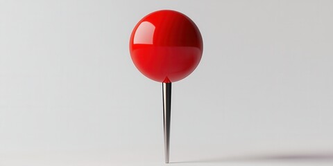 Red push pin standing upright on a clean surface, emphasizing the vibrant color and simplicity of the object in a minimalist setting