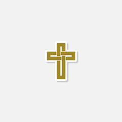 Gold christian cross icon sticker isolated on gray background