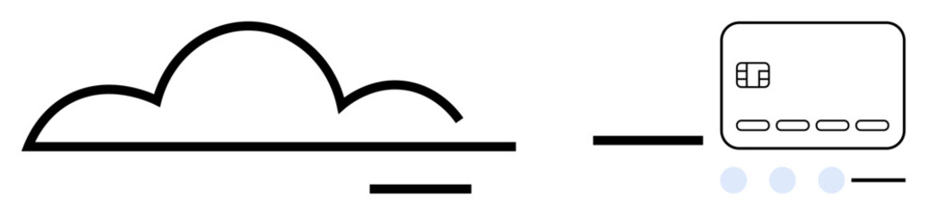Cloud icon connected to credit card represents digital transaction processing. Ideal for cloud services, online payments, e-commerce, fintech, mobile banking, data storage, cybersecurity. Line