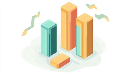 Colorful 3D bar graph representing data analysis and growth trends in a modern style.