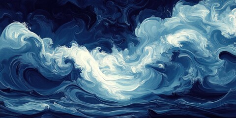 Obraz premium Abstract Blue Waves Ocean Painting Art
