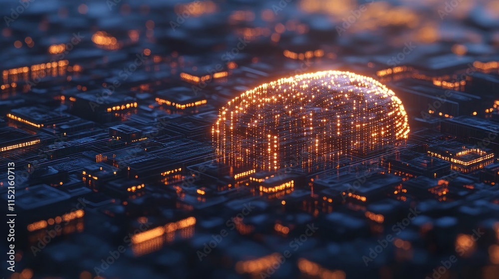 Wall mural abstract glowing sphere on a circuit board, representing artificial intelligence or neural network.