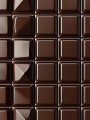 Dark chocolate squares arranged in a grid pattern create a rich and glossy display of texture and color