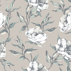 Hand Drawn Peonies Seamless Pattern
