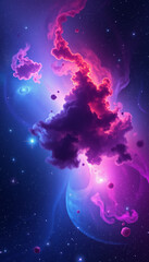 Fototapeta premium Cosmic Nebula with Vibrant Pink and Blue Hues