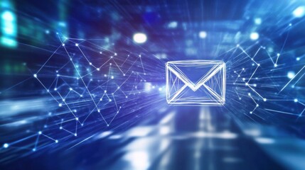 Abstract digital illustration of an envelope symbolizing communication in a futuristic network.