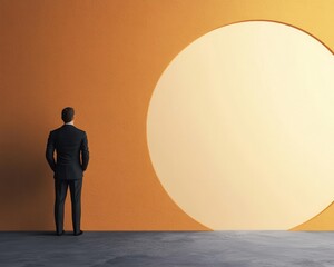 Entrepreneur in a dynamic arena of opportunities, symbolizing adaptability in competitive business environments