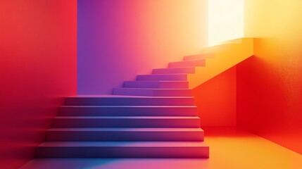 Obraz premium A vibrant, colorful staircase leading to a bright light, representing a journey of creativity and inspiration.