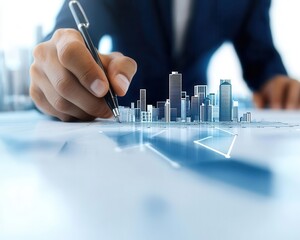 Architect designing a hybrid urban project, representing adaptability in combining modern and traditional elements