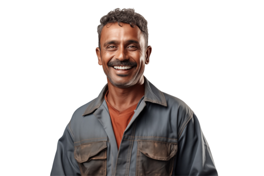 Indian men mechanic on transparent background png cutouts. Images for graphic designers. Image for flyers. Topics related to mechanic. Mechanic world. Job offer. Recruitment. India. Indian. Isolated.