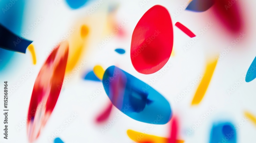 Poster colorful abstract shapes of varying sizes and forms. including ovals. rectangles. and irregular blob