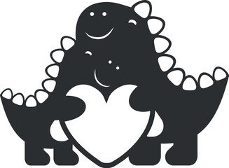 Cute Dinosaurs Holding a Heart. Vector Illustration
