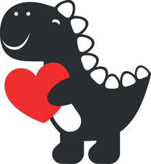 Cute Dinosaur Holding a Heart. Vector Illustration