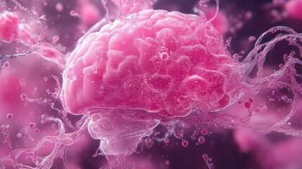 Abstract pink brain in fluid, depicting neural connections and cognitive processes.
