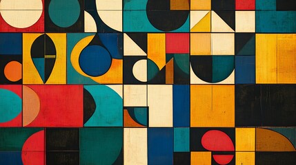 Fototapeta premium A vibrant and abstract geometric pattern featuring colorful shapes and bold designs, perfect for modern decor.