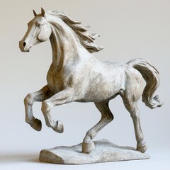 Obraz premium Stone horse sculpture, prancing, detailed.