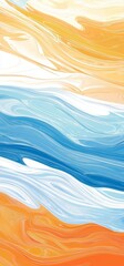 Fototapeta premium Colorful abstract background resembling fluid acrylic painting with smooth wavy shapes in blue, orange, yellow and white colors, perfect for modern and vibrant designs