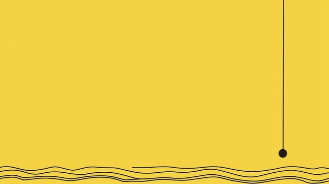 Simple and minimalist illustration depicting a swinging pendulum over a series of wavy lines, creating a sense of motion and tranquility against a vibrant yellow backdrop