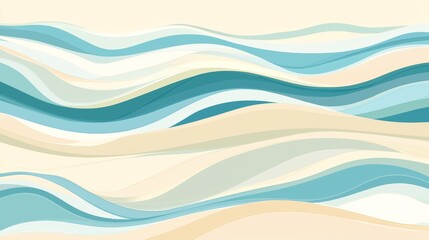 Fototapeta premium Turquoise and beige waves are flowing in an abstract background, creating a calming and peaceful atmosphere with its gentle curves and soft color palette