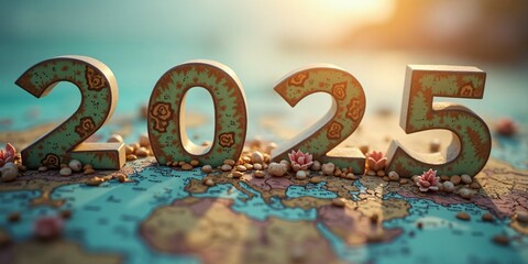 2025 new year traveling around the world concept, suitable for traveling agencies and transportation designs for new year 2025.