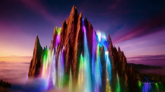 Breathtaking Waterfall Display With Vibrant Colors at Sunrise in a Majestic Mountain Landscape