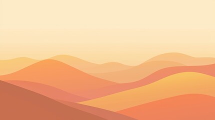 Obraz premium Rolling hills bathed in warm sunlight create a serene and minimalist landscape, with a gradient of colors ranging from deep oranges to soft yellows, evoking a sense of peace and tranquility